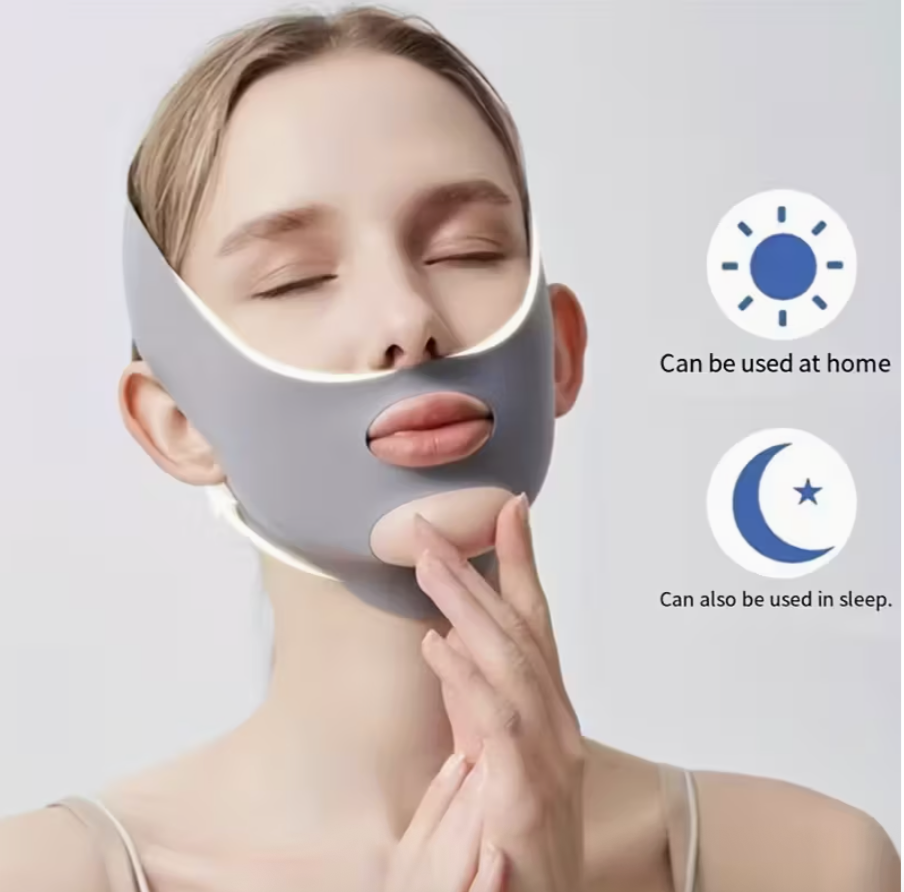 1PC Grey V-Shaped Face Lift Bandage – Face Tightening & Anti-Snoring Support Strap