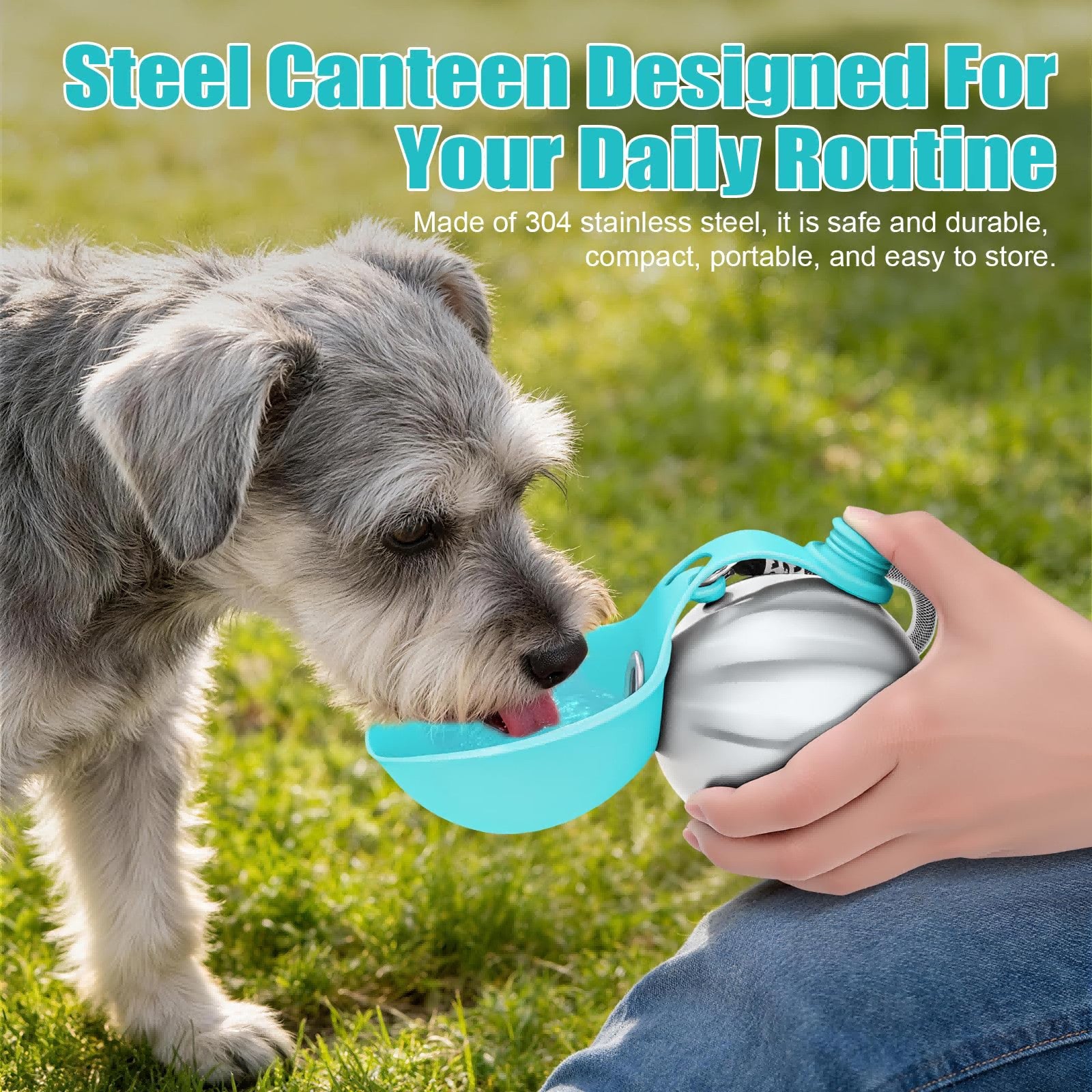 Portable Dog Water Bottle 10oz Stainless Steel Travel Dog Water Dispenser With Bowl No-Spill Puppy Water Bottle For Walking Hiking Small Dog Water Bottle