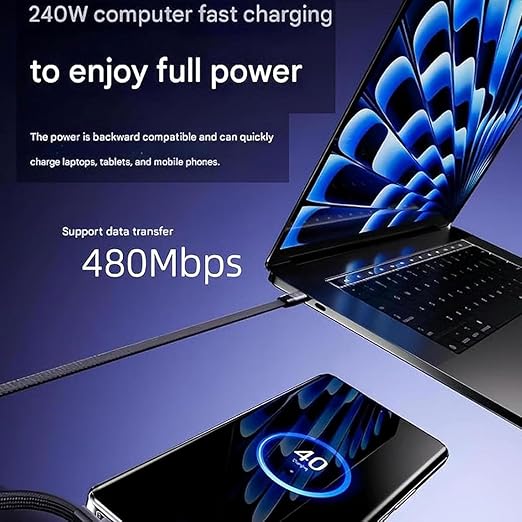 240W 2-in-1 Charging Cable with Phone Stand 2m length